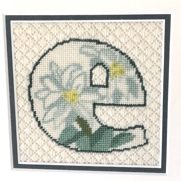 The Letter ‘e’ Framed Cross-stitch Cream Floral Square Free Standing - Picture 1 of 6